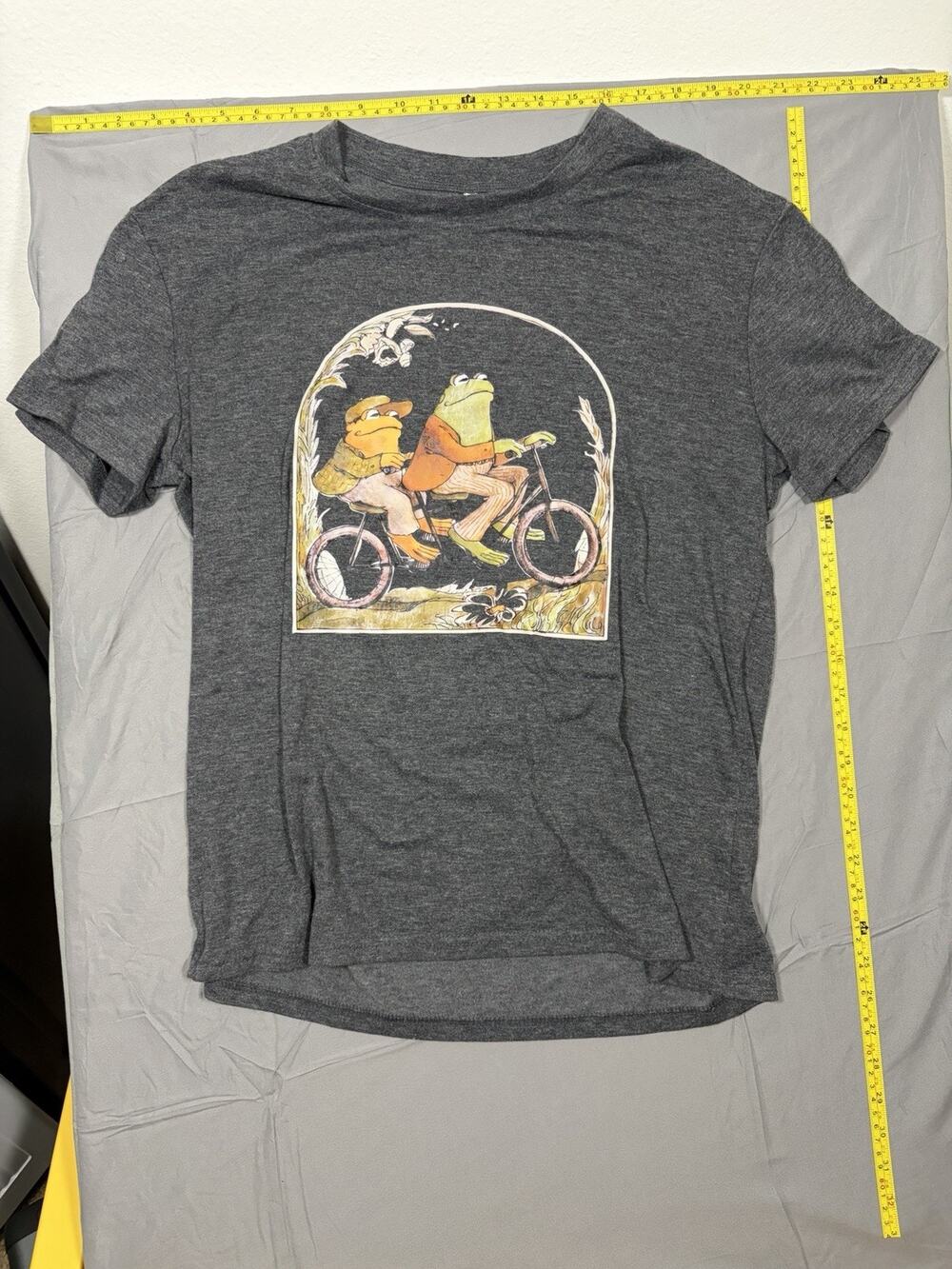 Two Frogs riding a bicycle T-shirt gray Size medium M